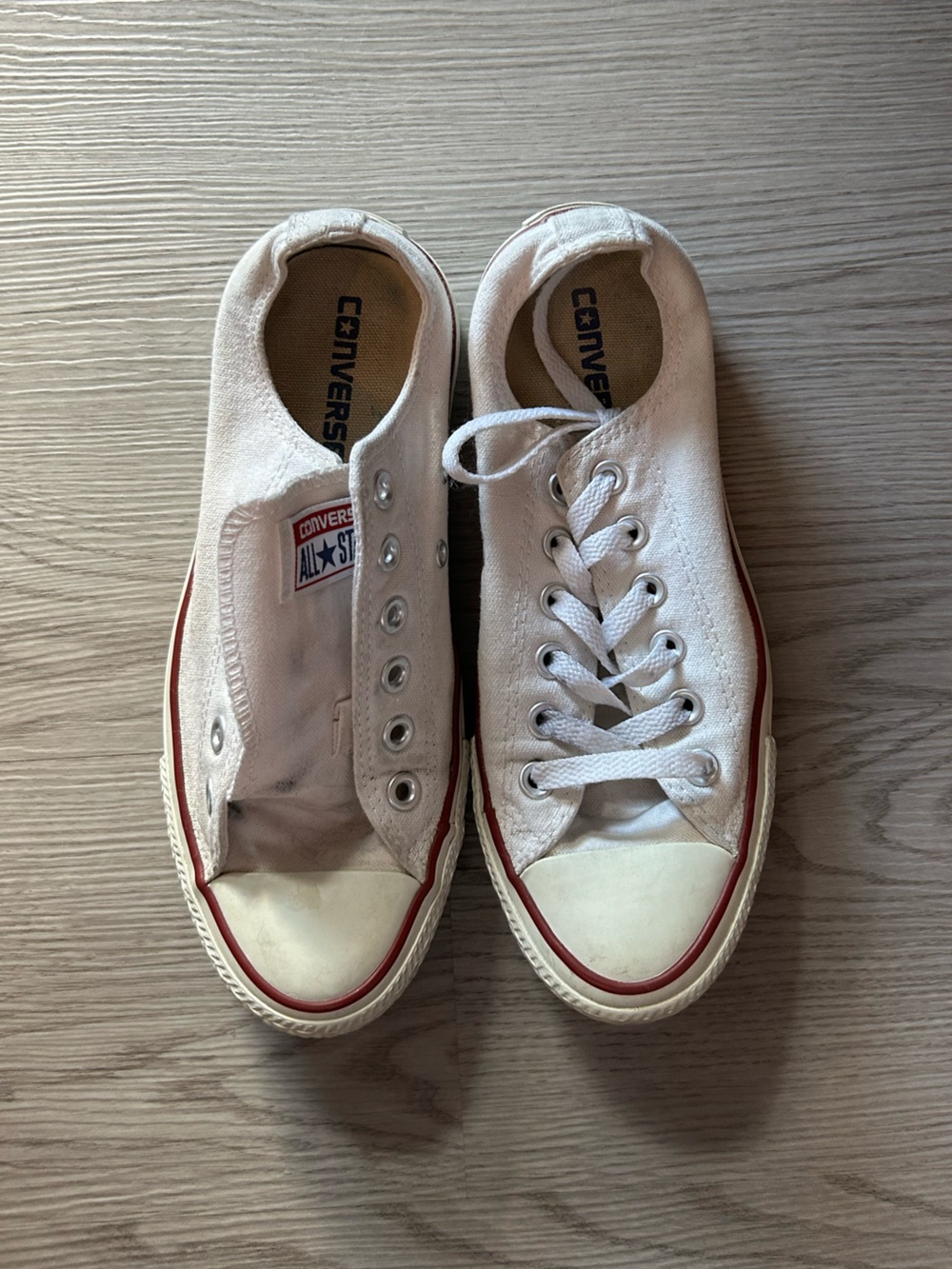 Converse White Canvas Low-Top Sneakers with Red Midsole Stripe
